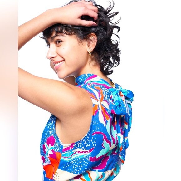 NWT The Kit by Daniel Vosovic Jia High Neck Midi Dress Berry Tropics Print Sz 3X - Picture 2 of 9